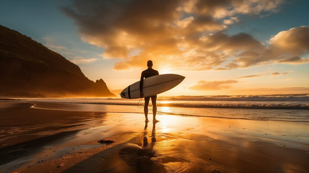 Surfer holding surfboard