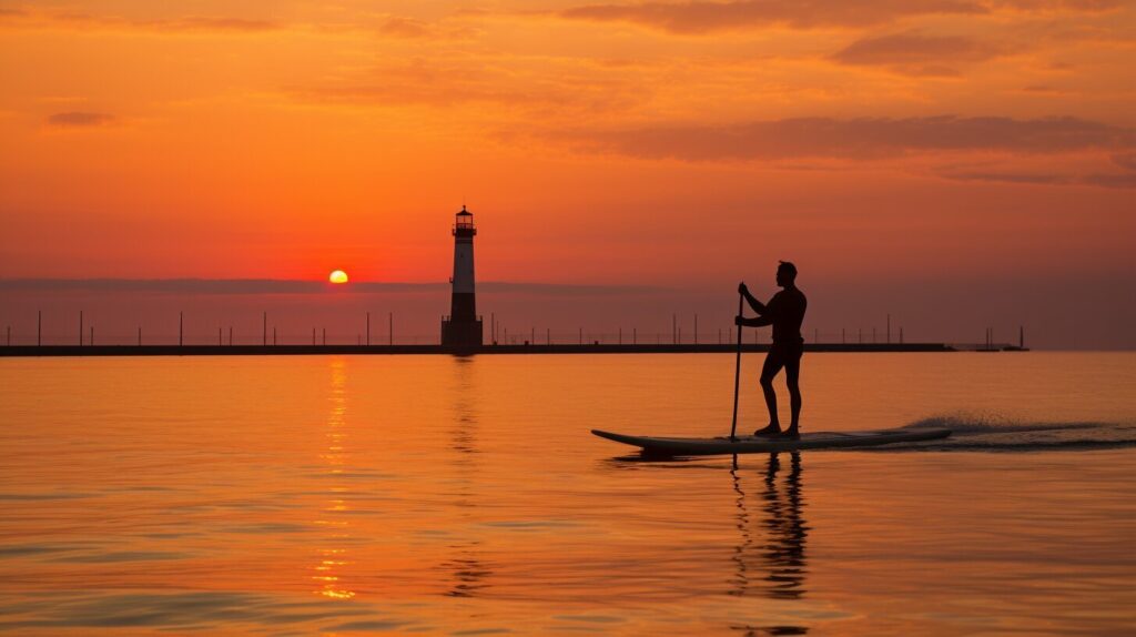 paddleboarder on Lake Michigan