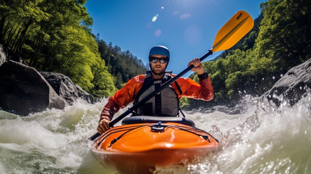 whitewater kayaking in nature