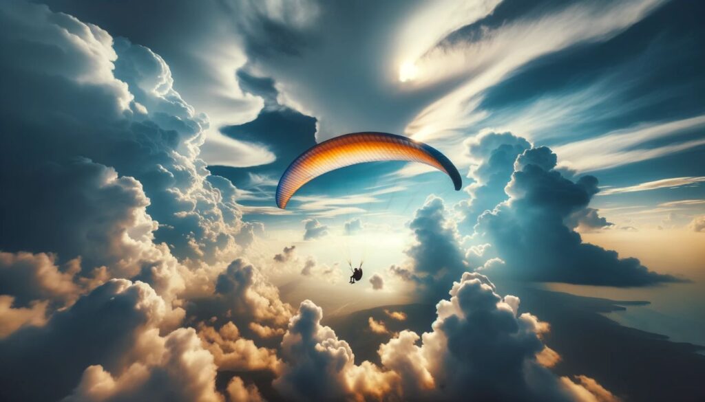 Paraglider soaring in the sky