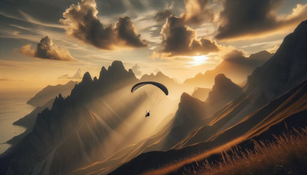 paramotoring over rugged mountain range