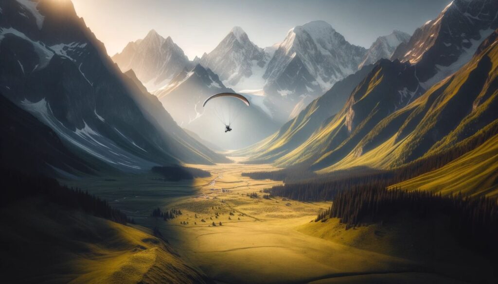 paramotoring through valley