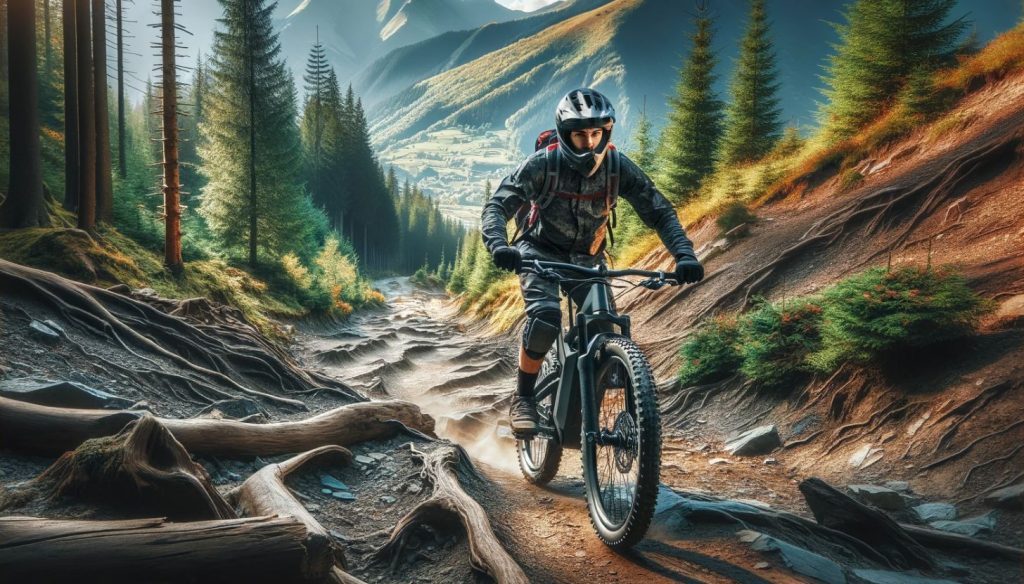 bike riding on rugged mountain trail